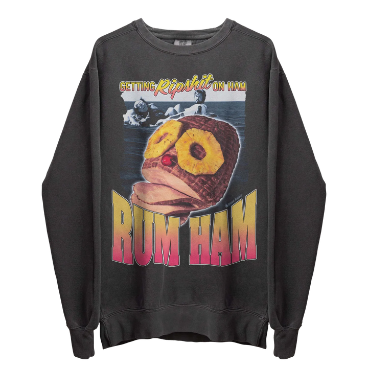 Dark gray long-sleeve graphic sweatshirt.