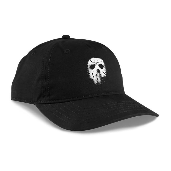 Black unstructured Dad Hat featuring white distressed hockey mask graphic