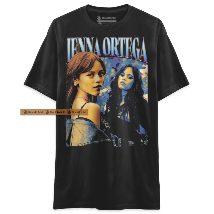 Black Jenna Ortega graphic t-shirt.