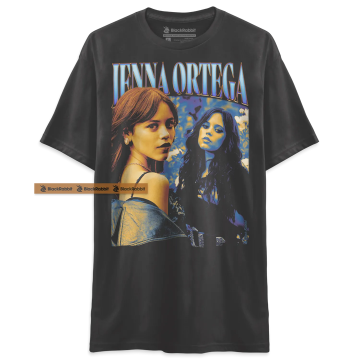 Black Jenna Ortega graphic tee.