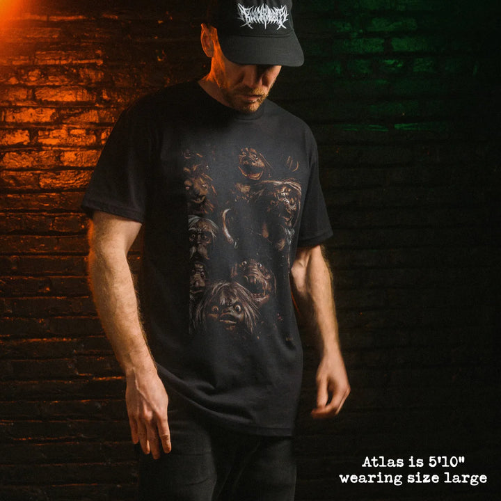 Male model wearing black premium tee with goblins graphic 