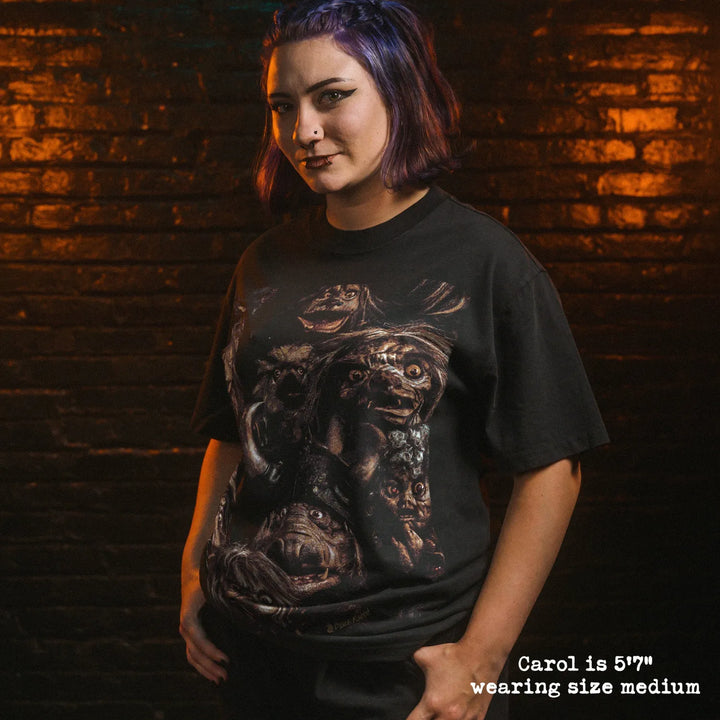 Model wearing heavy tee with labyrinth graphic 