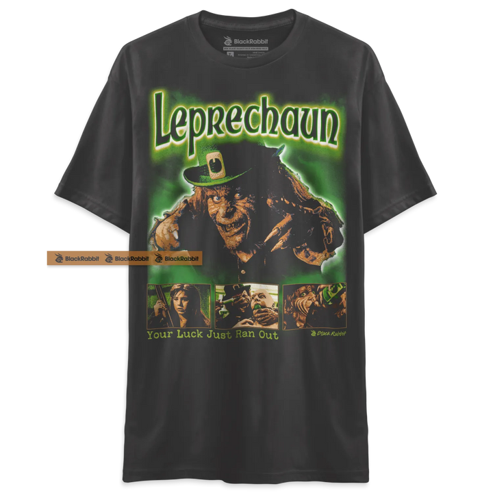Gray ’Leprechaun’ movie t-shirt.