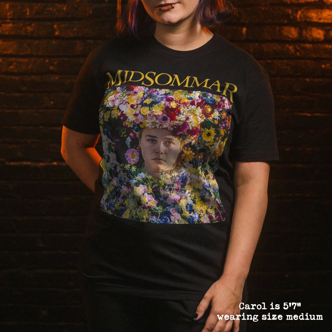 model wear soft premium tee with midsommar graphic
