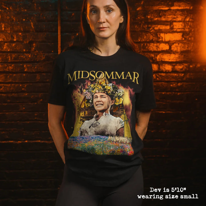 model wear soft premium tee with midsommar graphic

