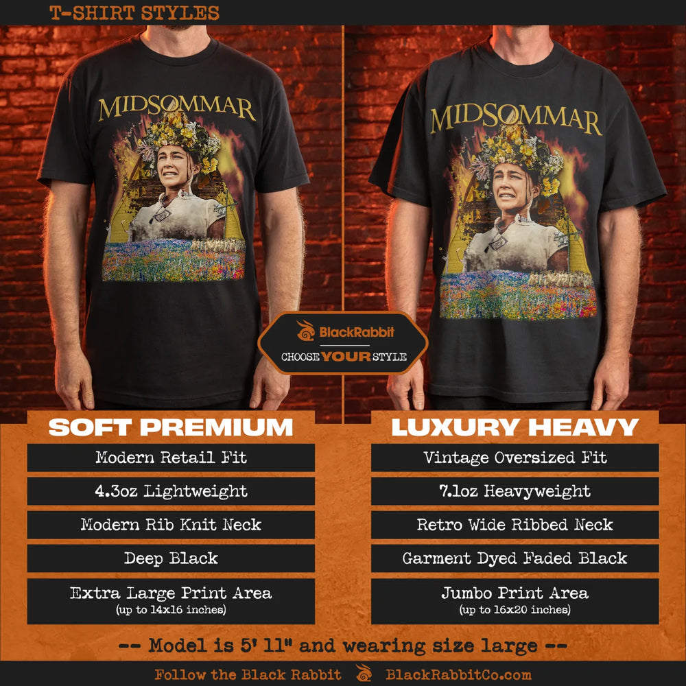 Comparison of two Midsommar t-shirt styles.