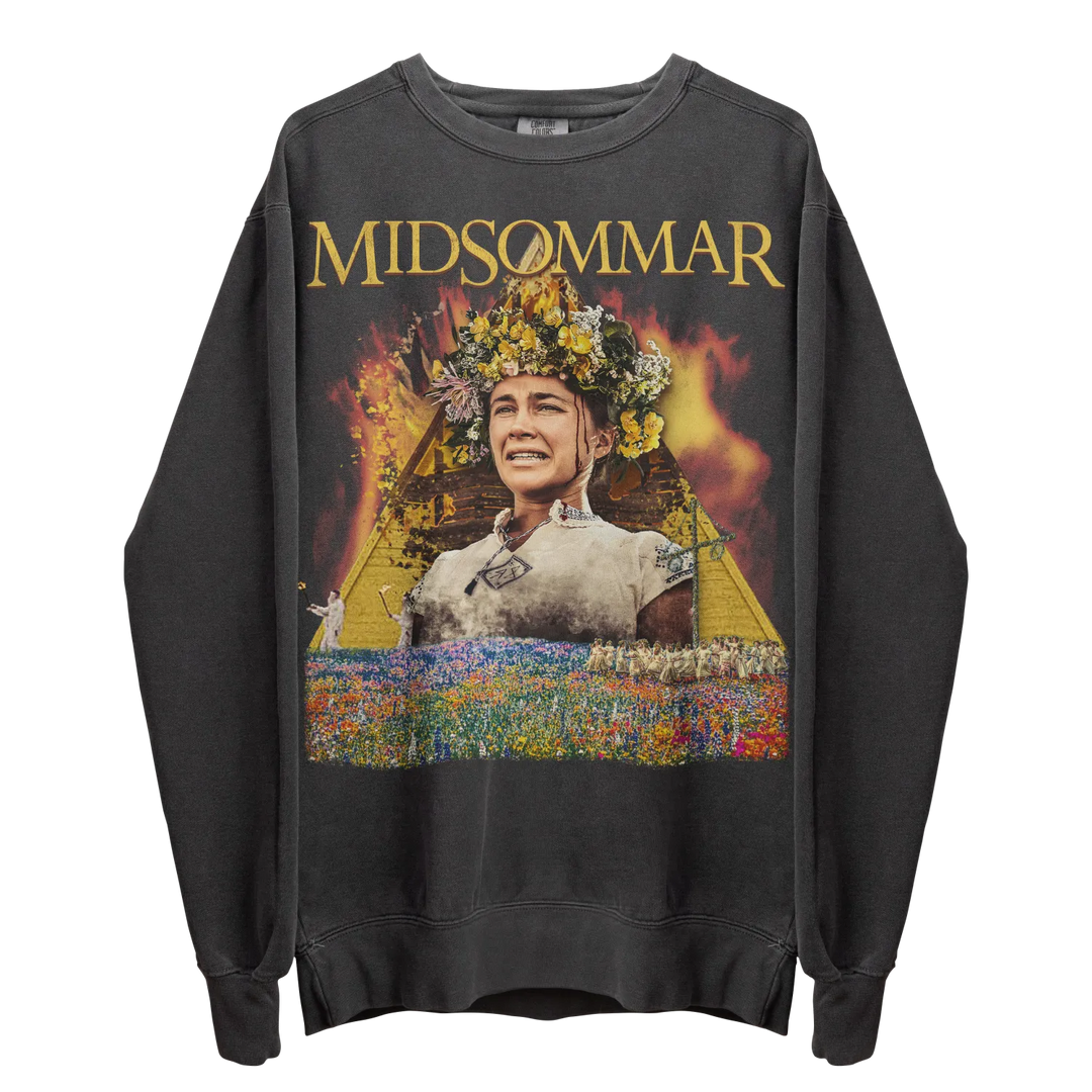 Dark gray long-sleeve sweatshirt with a ’Midsommar’ movie poster graphic.