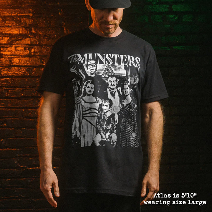 Male model wear soft premium tee with munsters graphic
