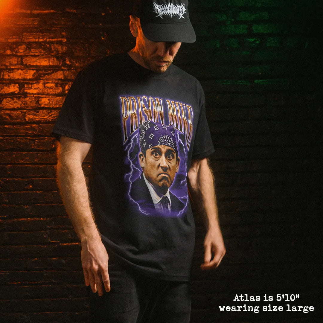 Male model wear soft premium tee with prison mike graphic
