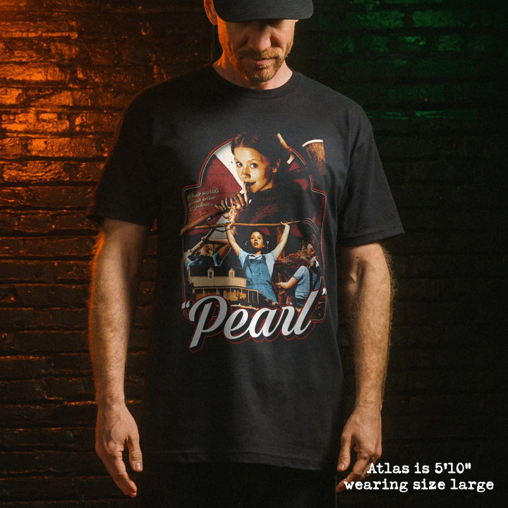 Male model wear soft premium tee with pearl graphic
