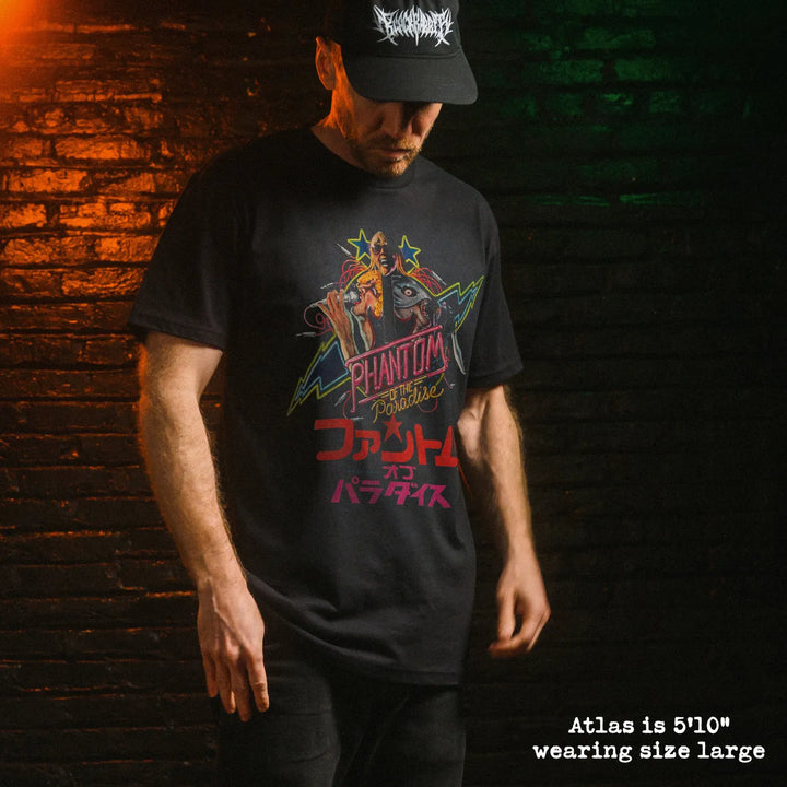 Male model wear soft premium tee with phantom of the paradise graphic
