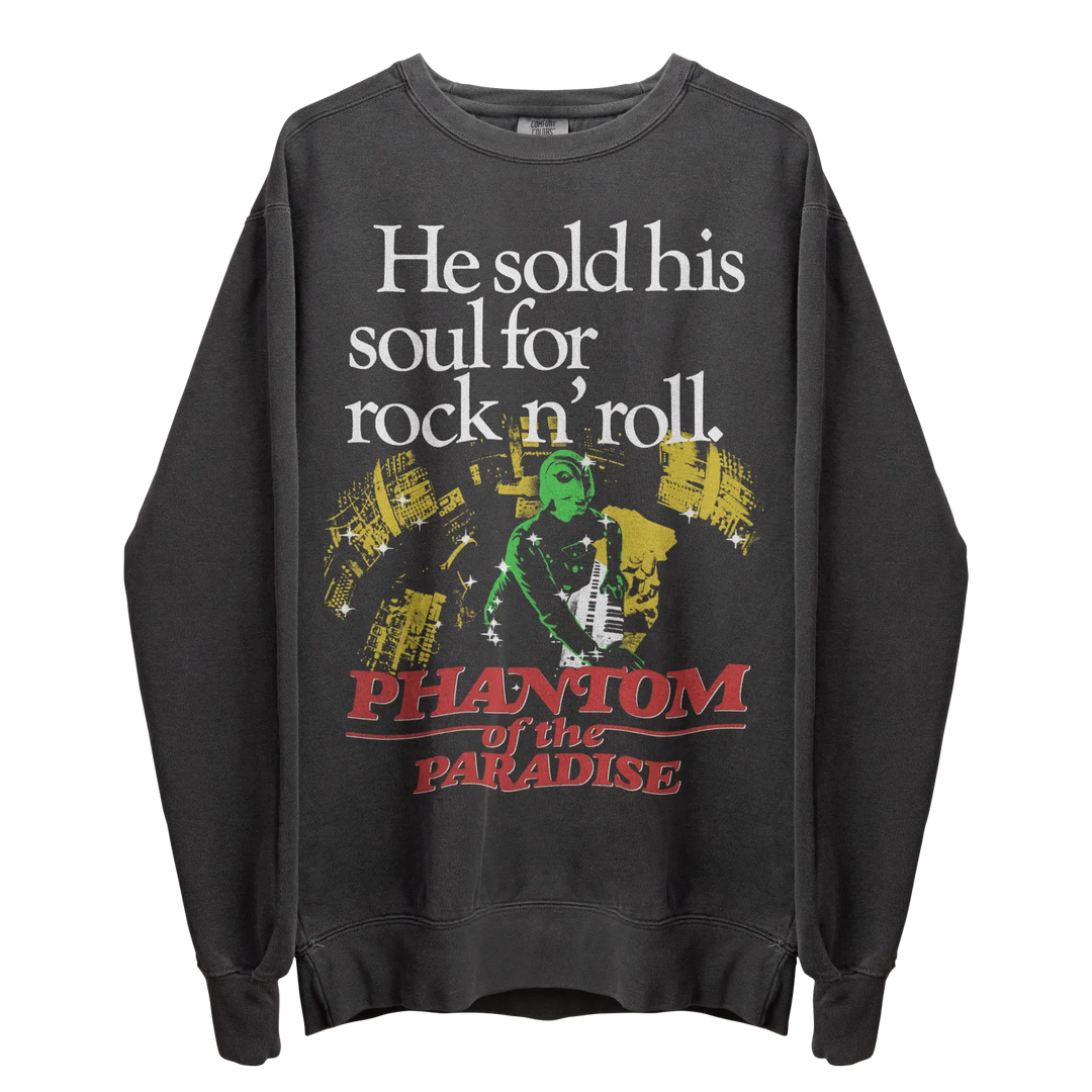 Gray long-sleeved crewneck sweatshirt with a graphic print.
