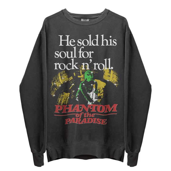 Gray long-sleeved crewneck sweatshirt with a graphic print.