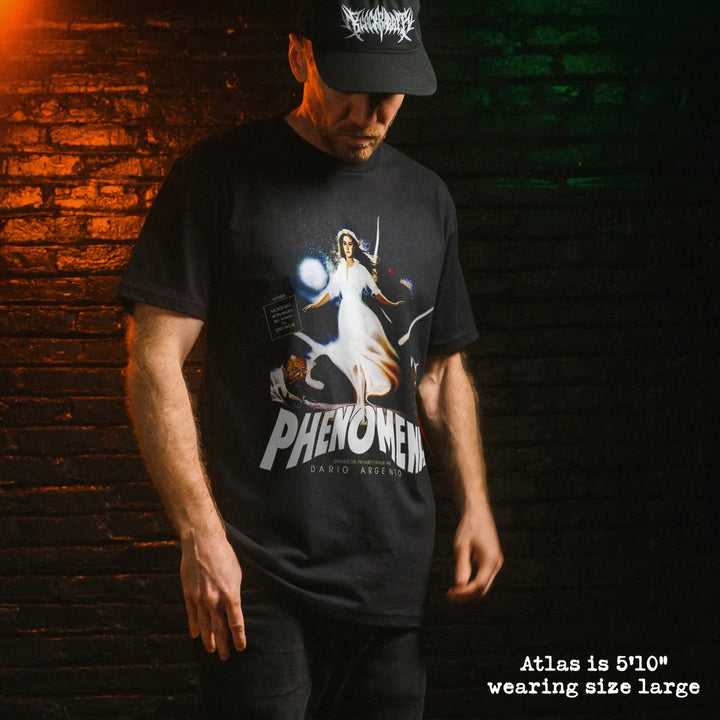 Male model wear soft premium tee with phenomena graphic
