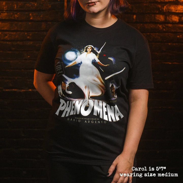 model wear soft premium tee with Phenomena graphic
