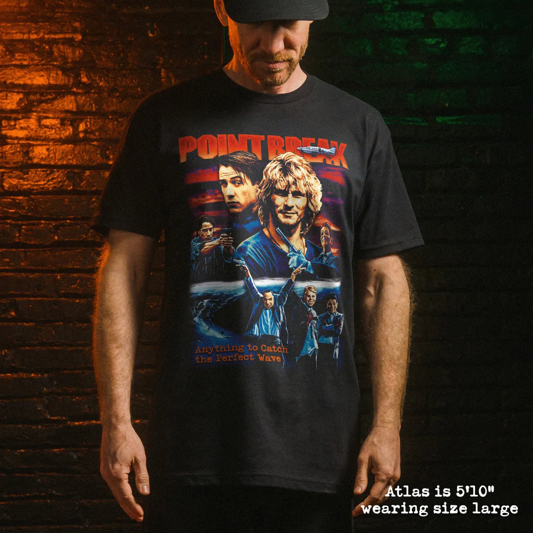 Male model wear soft premium tee with point break graphic
