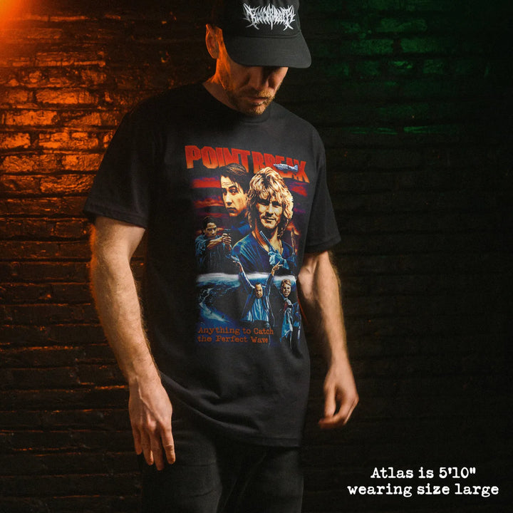 Male model wear soft premium tee with point break graphic
