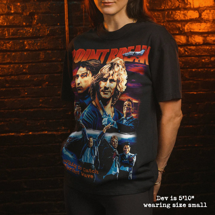 Model wearing heavy tee with point break graphic 