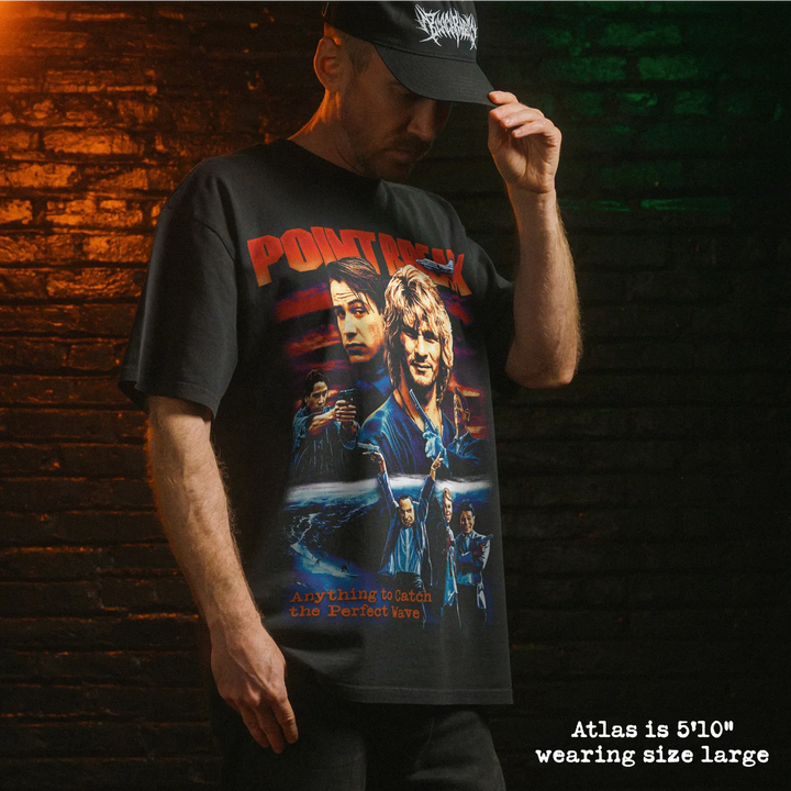Model wearing heavy tee with point break graphic 