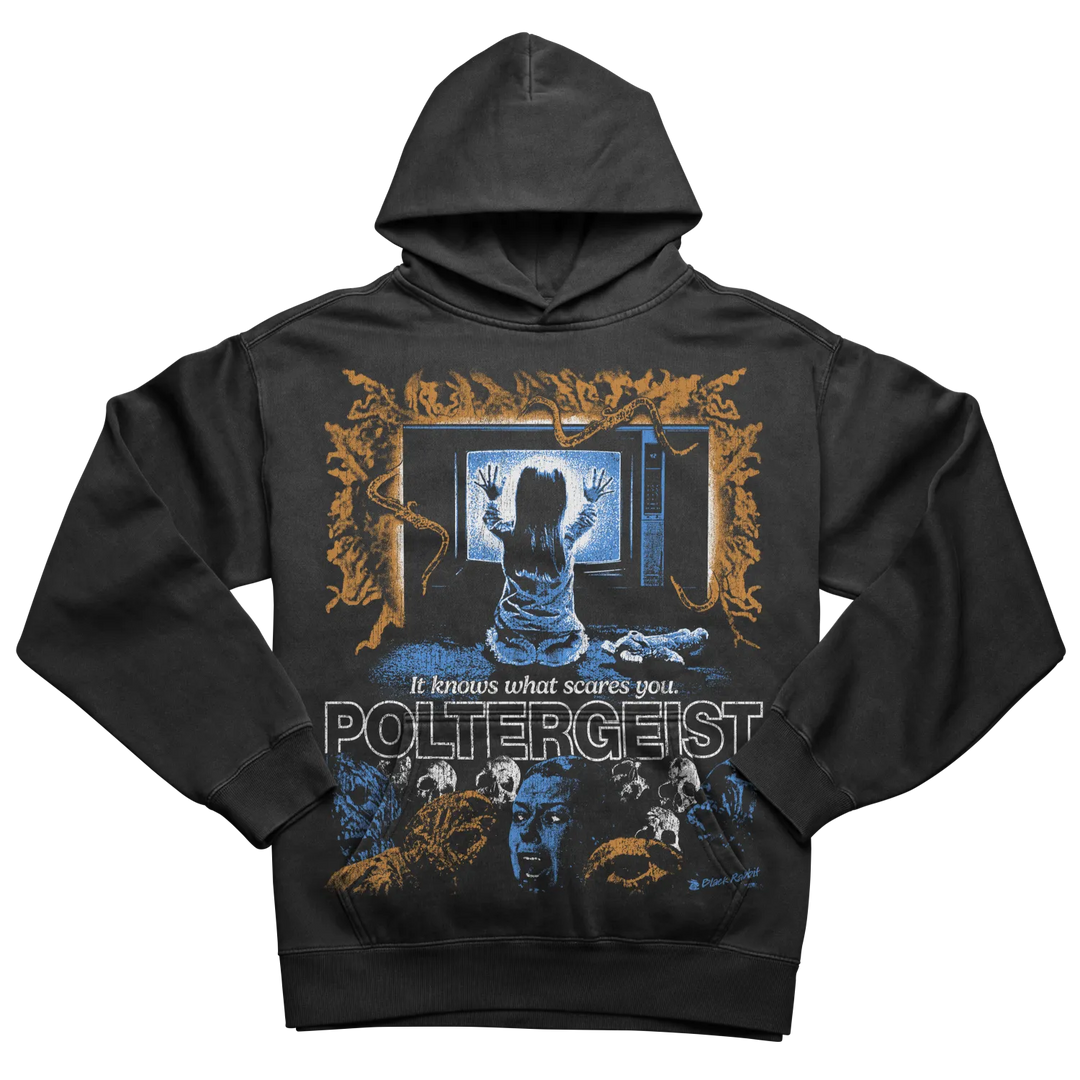 Black ’Poltergeist’ themed hooded sweatshirt.