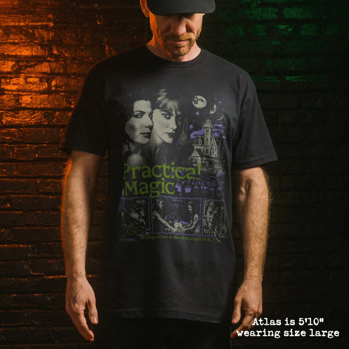 Male model wear soft premium tee with practical magic graphic
