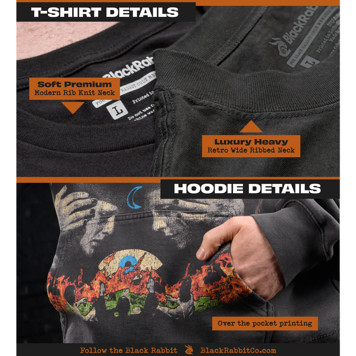 T-shirt and hoodie details.