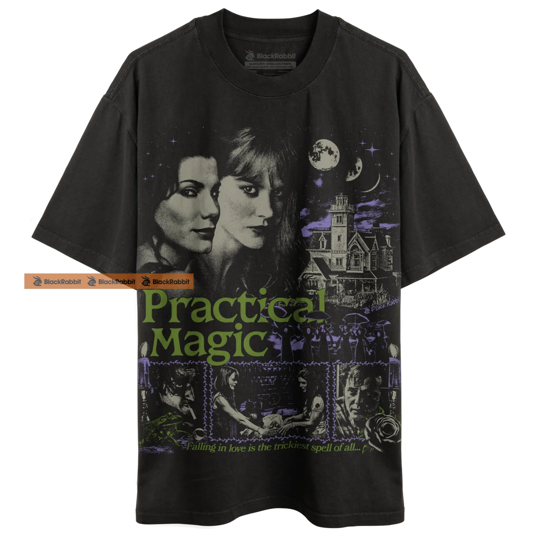 Black ’Practical Magic’ graphic t-shirt.