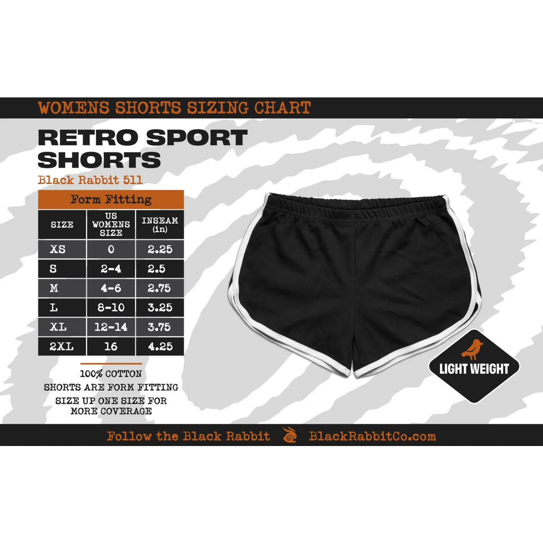 Practical magic women’s retro sport shorts in black with white trim and elastic waistband classic running short