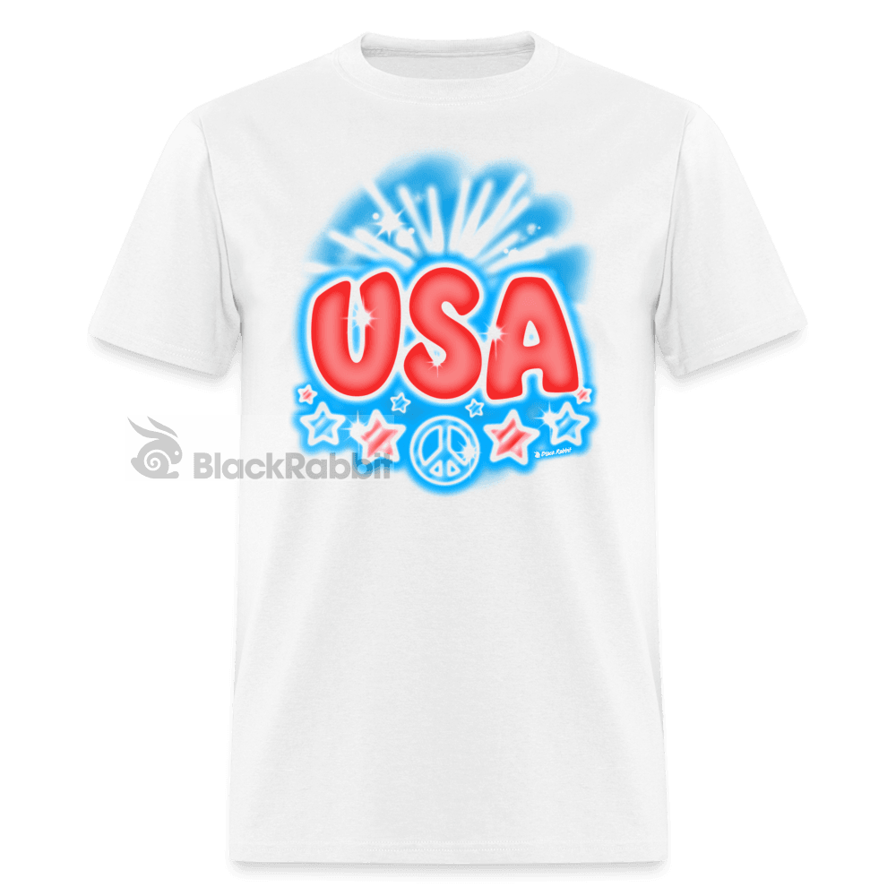 USA Retro Airbrushed Style 4th of July Patriotic Unisex Classic T-Shirt - white