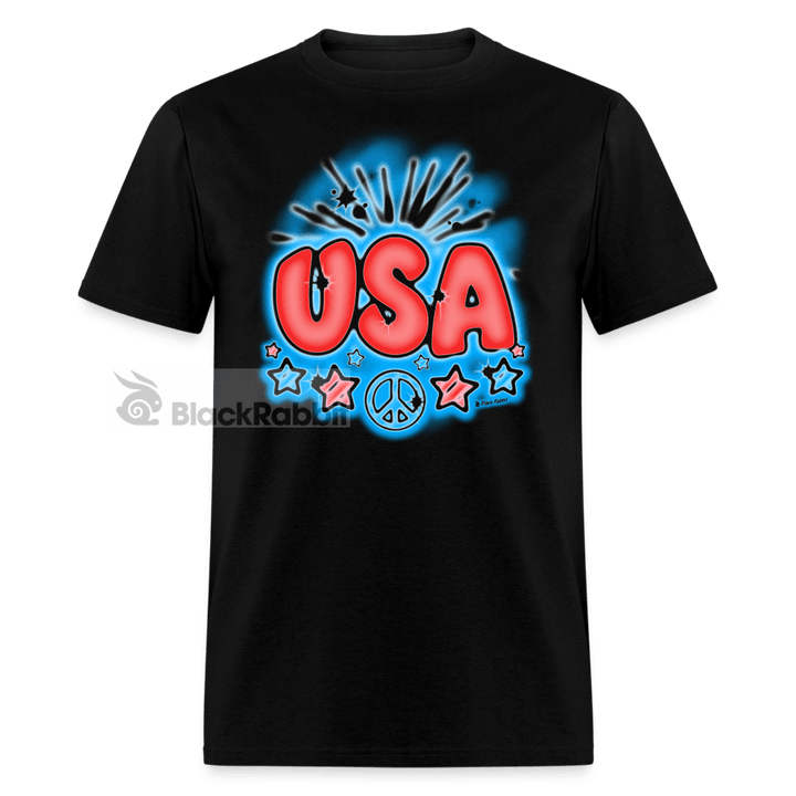 USA Retro Airbrushed Style 4th of July Patriotic Unisex Classic T-Shirt - black