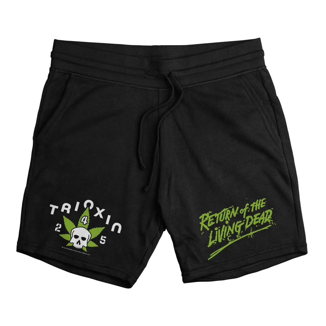 Black graphic shorts.