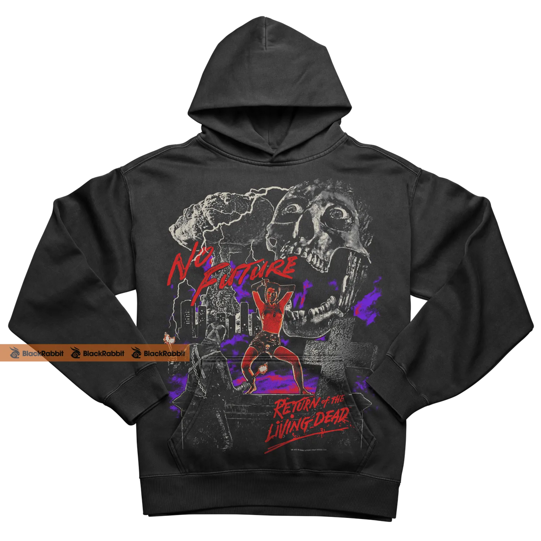 Black graphic hoodie.