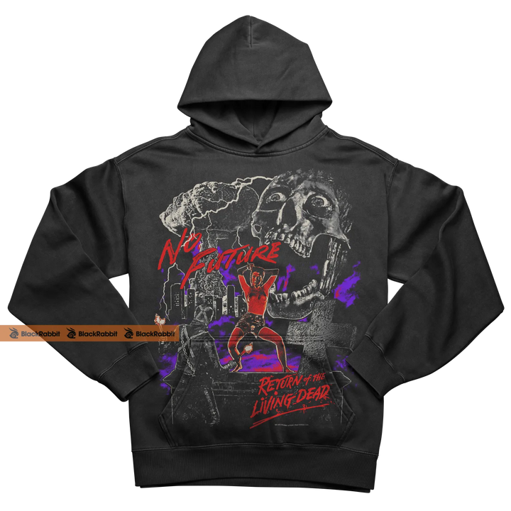 Black graphic hoodie.