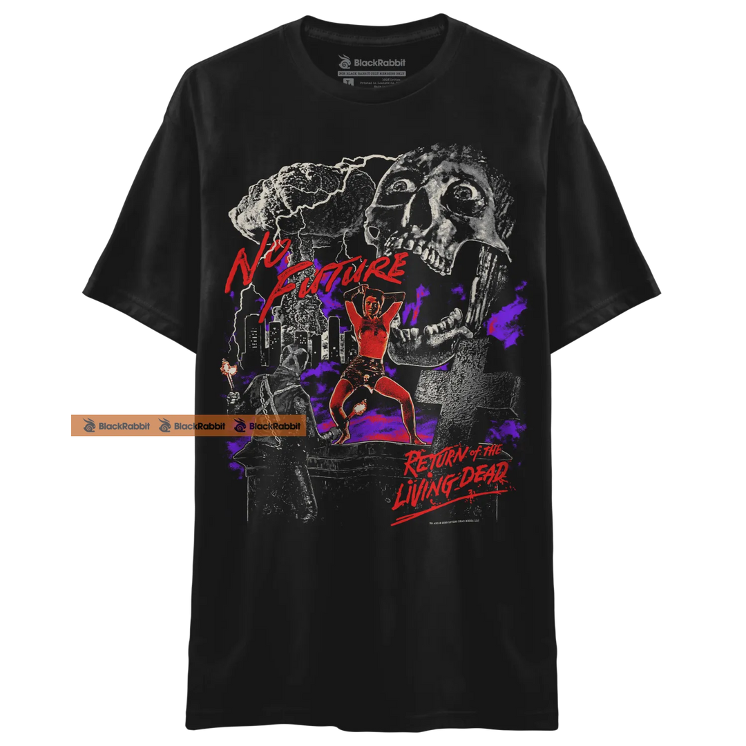 Black graphic tee.
