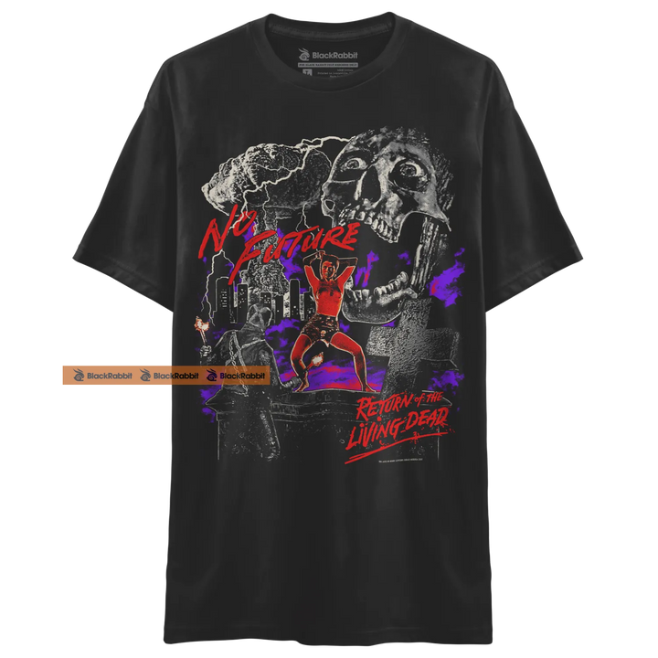 Black graphic t-shirt.