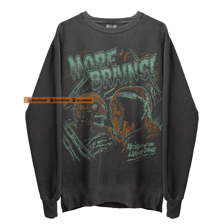 Gray sweatshirt with zombie graphic.