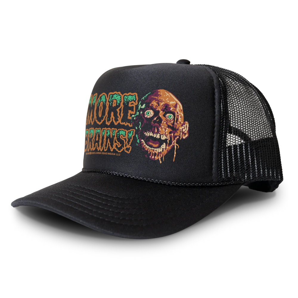 Black trucker hat with zombie graphic.