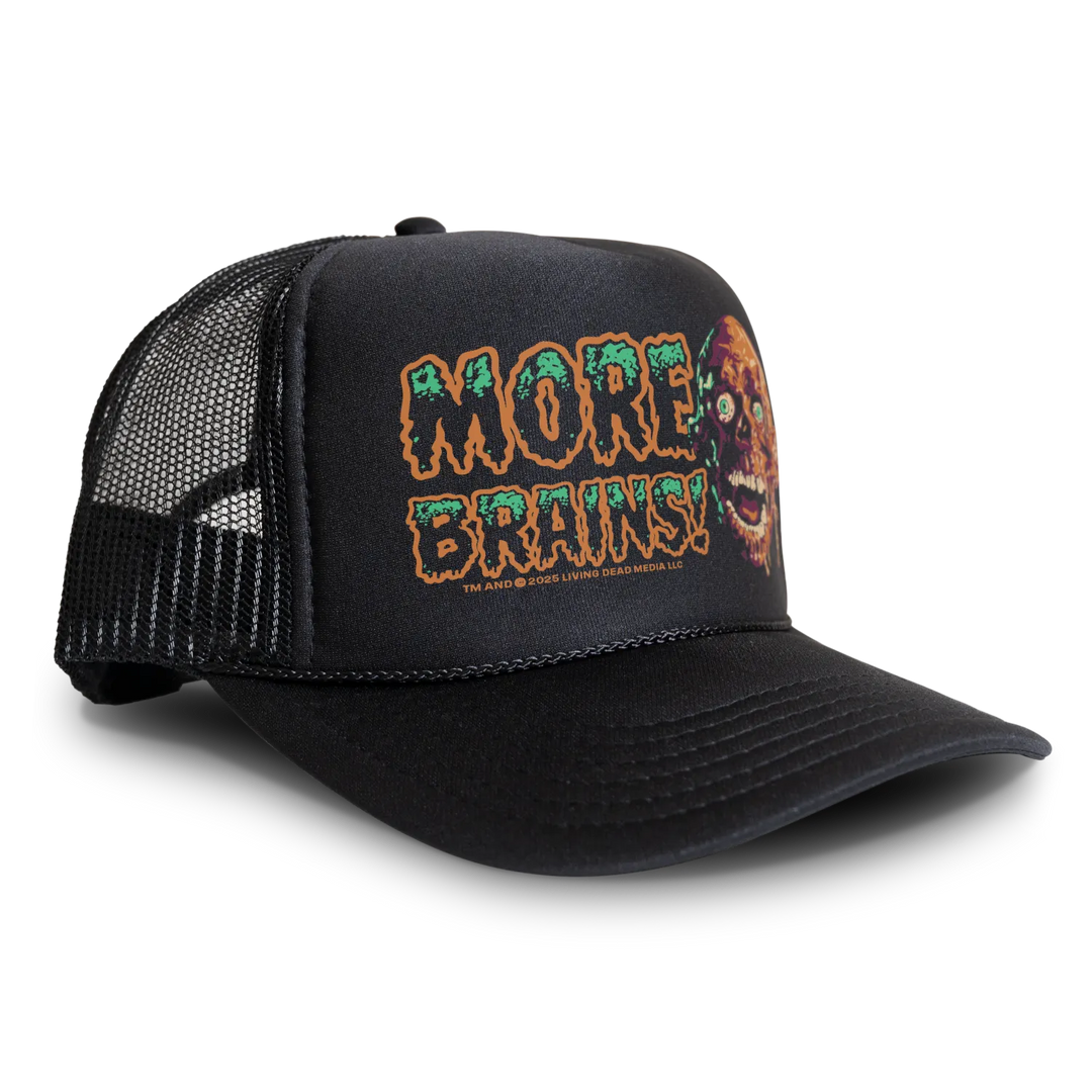 Black trucker hat with zombie graphic.