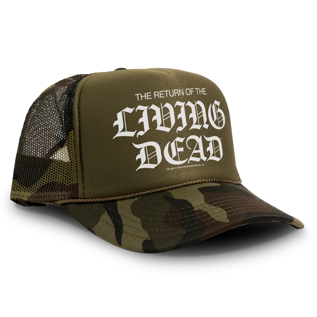 Olive green return of the living dead officially licensed snapback trucker hat with classic high-profile mesh back