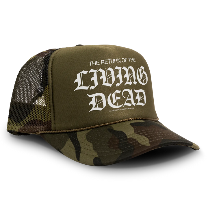 Olive green return of the living dead officially licensed snapback trucker hat with classic high-profile mesh back