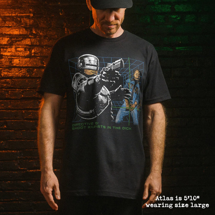 Male model wear soft premium tee with dick shot graphic
