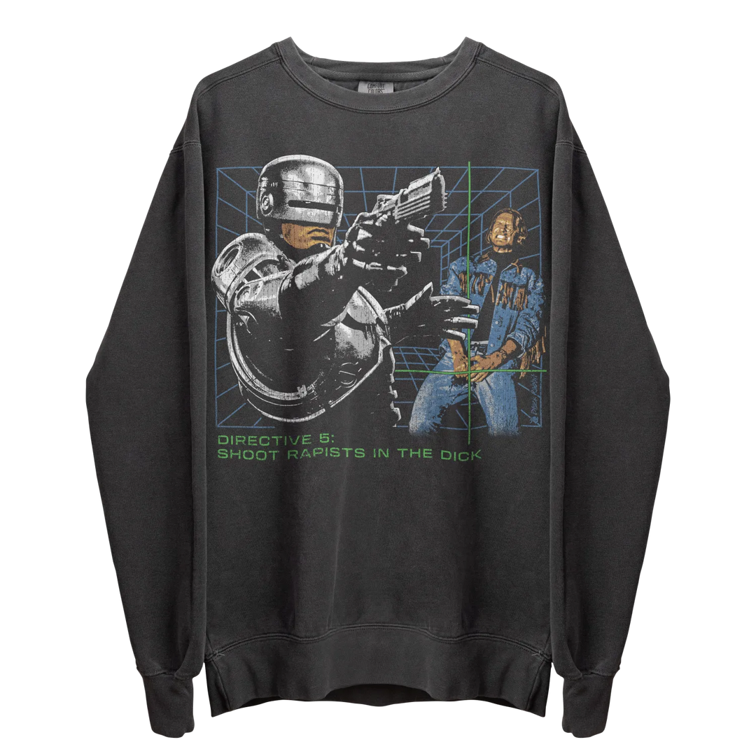 Dark gray long-sleeve graphic t-shirt.