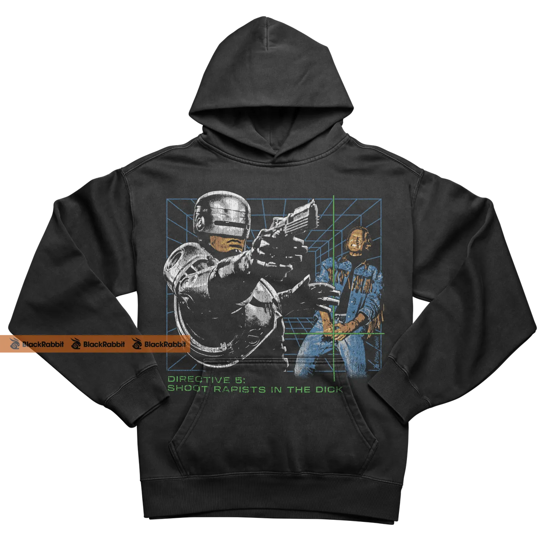 Black hoodie with Robocop graphic.