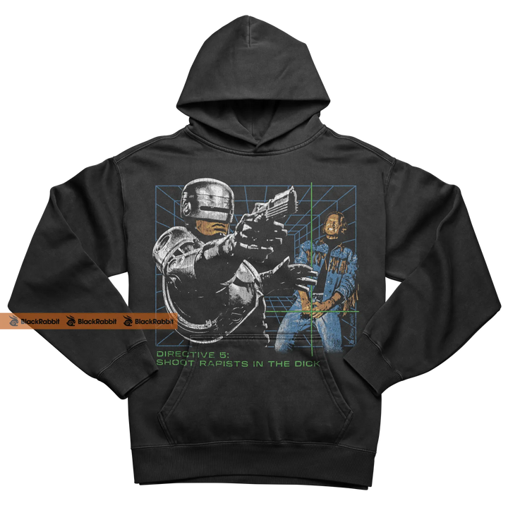 Black hoodie with Robocop graphic.