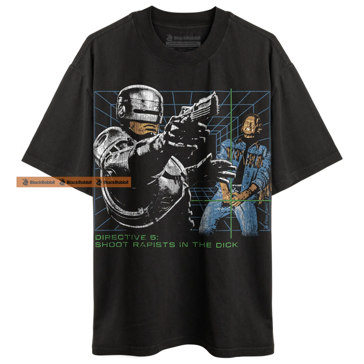 Black t-shirt with Robocop graphic.