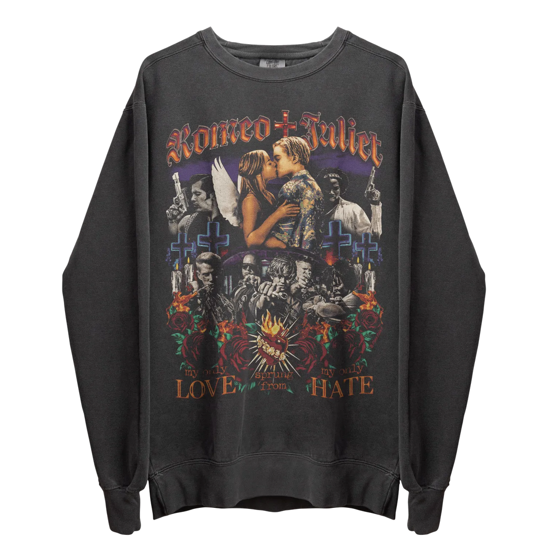 Dark gray long-sleeve graphic sweatshirt.
