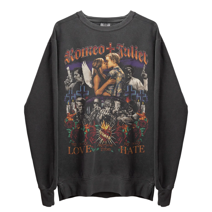 Dark gray long-sleeve graphic sweatshirt.
