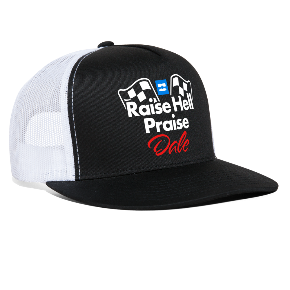 Raise Hell Praise Dale Trucker Hat Retro 90s Mesh Cap - black/white