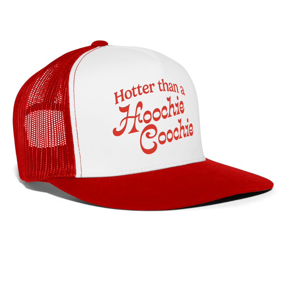 Alan Jackson Hotter Than A Hoochie Coochie 90s Country Retro Trucker Hat - white/red