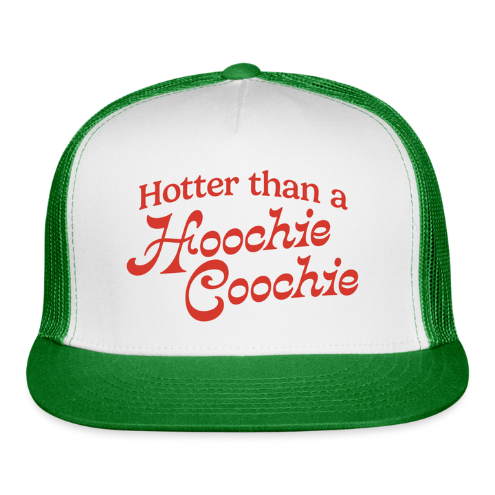 Alan Jackson Hotter Than A Hoochie Coochie 90s Country Retro Trucker Hat - white/kelly green